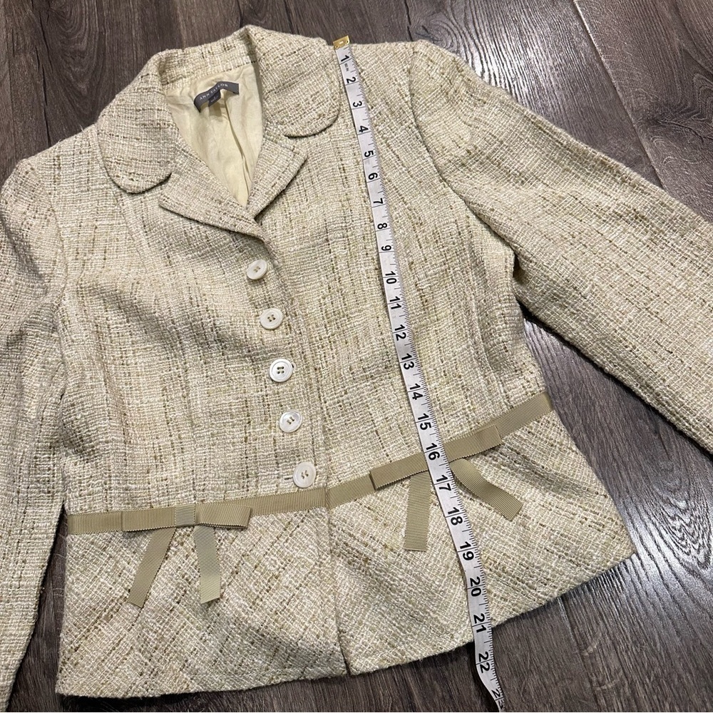 Ann Taylor Women's Size 4 Green Tweed Linen Blend Blazer Career Coquette Barbie - Picture 11 of 13